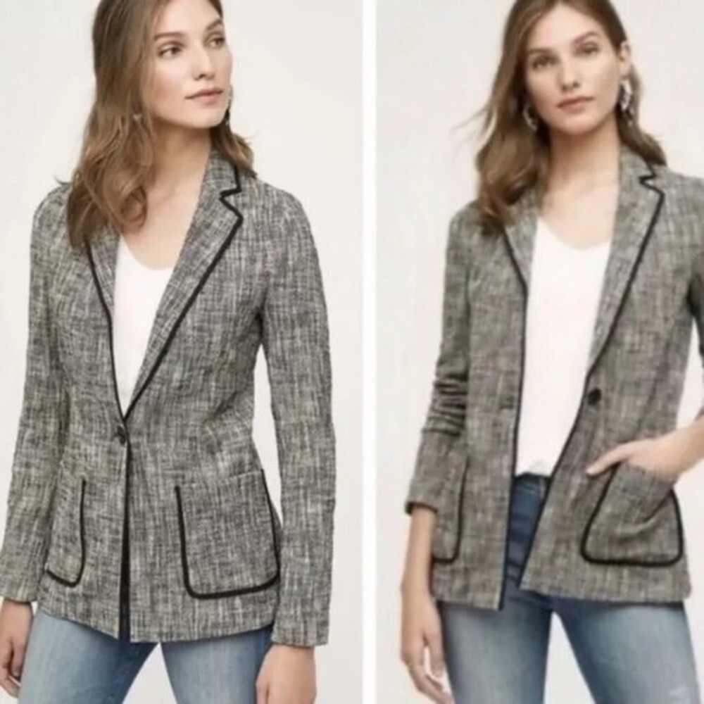 Anthropologie Cartonnier Black and White Tweed-like blazer, size 6